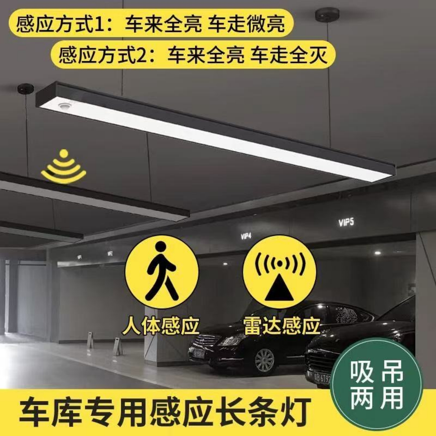 车库专用雷达LED感应灯人体红外线智能感应吸顶灯停车场方通专用
