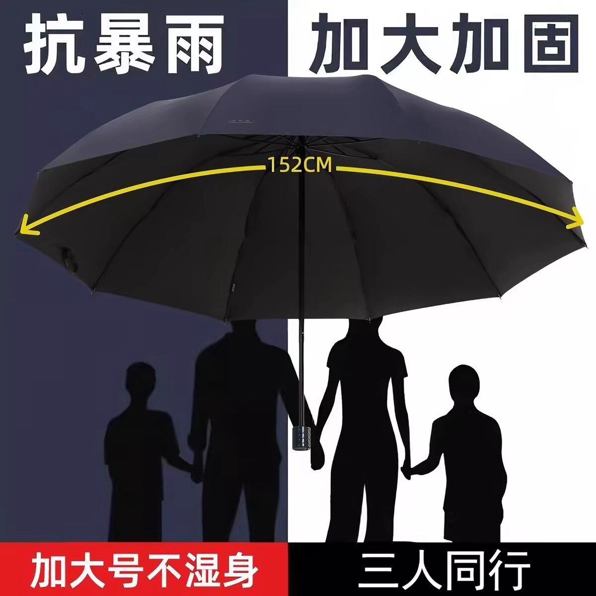 天堂伞加大加厚加固折叠伞超大号防风加固暴雨专用手动三人伞雨伞