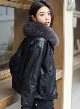 现货爆款加绒加厚皮衣棉服可脱卸真狐狸毛领2C233-8126-P205-K299