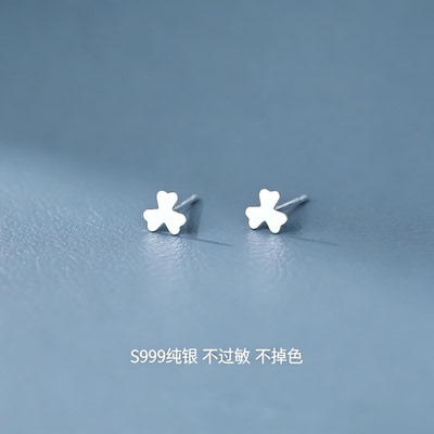 S999纯银耳钉女 防过敏不掉色 小众设计感简约小巧日常养耳洞耳饰