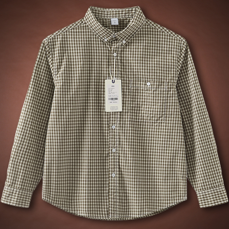 水洗纯棉格子宽松衬衫