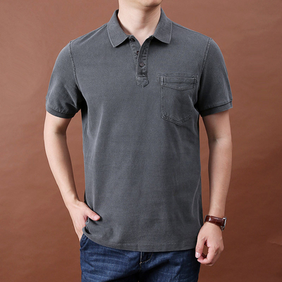 时尚纯棉口袋薄款翻领半袖POLO衫