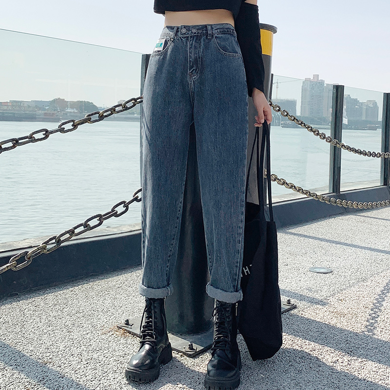 Real photo jeans women's spring new loose straight tube high waist slim dad radish Harem Pants