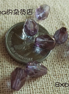 日本KIWA贵和手工串珠 捷克水晶梨形角珠8x6mm 10颗 涂层紫色