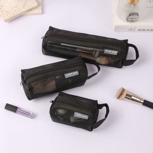 新收纳袋大容量网纱手提考试旅行卡包零钱笔袋透明ins化妆包简约