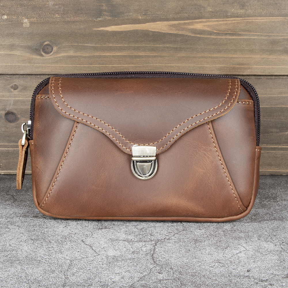 疯马皮手机包头层牛皮男士腰包真皮穿皮带裤腰挂包工地手机皮包