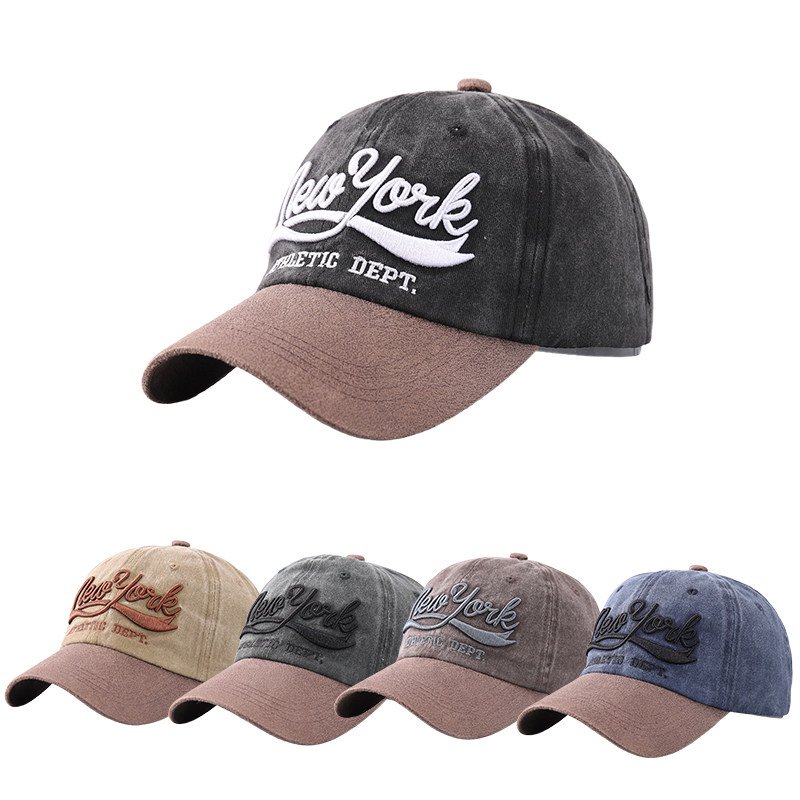NEW YORK大字母棒球帽男水洗刺绣鸭舌帽女美式休闲运动弯檐棒球帽