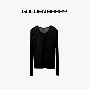 GOLDEN BARRY圆领优雅100羊毛镂空坑条开衫 241162 超值特价