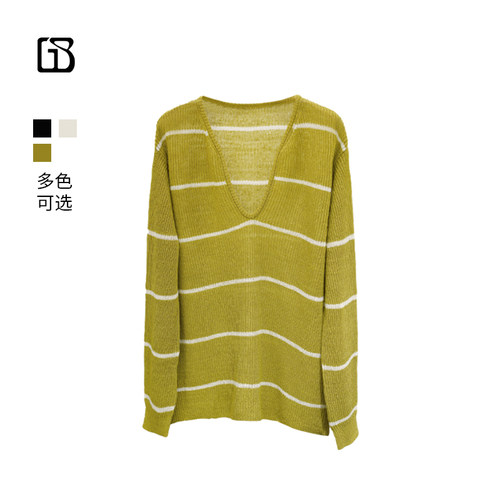 【超值特价】GOLDEN BARRY夏深V领条纹针织上衣246390