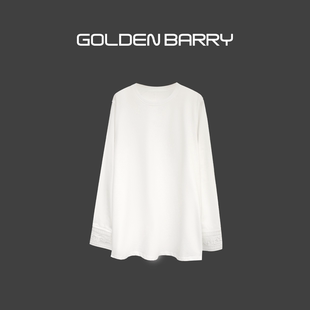【超值特价】GOLDEN BARRY纯色圆领袖口刺绣长袖T恤202446