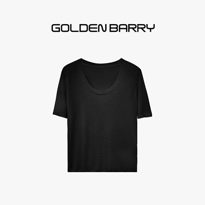 金和百瑞|GOLDEN BARRY时尚U领蚕丝羊毛休闲短袖百搭246404