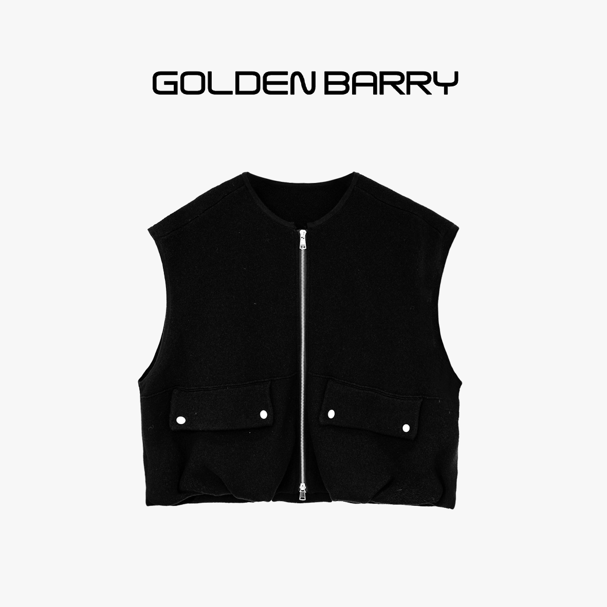 【超值特价】GOLDEN BARRY圆领拉链双口袋针织马甲232120