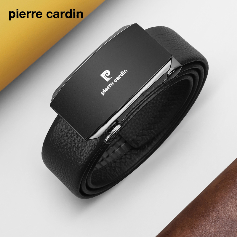 皮尔卡丹男士腰带裤带皮带自动扣滑道外穿外扣头层牛皮软和新款