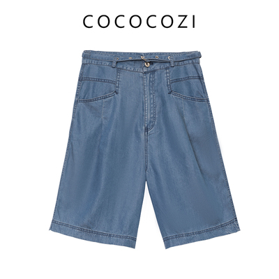 COCOCOZI天丝水洗休闲百搭薄牛仔短裤232CO048