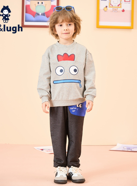 allo&lugh阿路和如春季卡通休闲上衣灰色圆领卫衣ABDF1TC21J