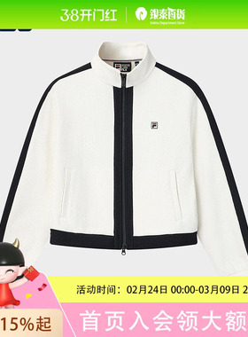 FILA 斐乐官方女士针织长袖外套2026春新款休闲舒适撞色立领上衣F11W618501F