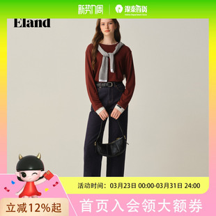 2025秋季 Eland衣恋牛仔裤 棉质长裤 中腰显高阔腿裤 女时尚