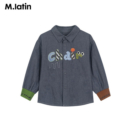 马拉丁儿童衬衫男小童趣味字母长袖衬衫