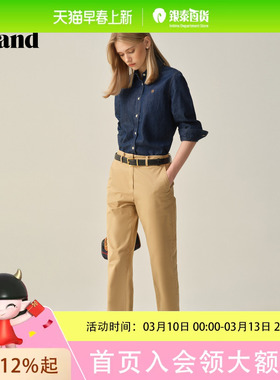 Eland衣恋衬衫女老钱风正肩小翻领牛仔衫上衣2025秋季