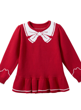 allo&lugh 阿路和如女童春秋季针织荷叶摆学院风圆领毛衣ABDF1ST01E