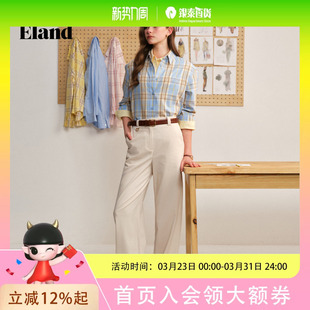 上衣气质通勤衬衣 格纹翻领长袖 Eland衣恋衬衫 女时尚