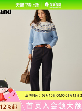 Eland衣恋毛衣女时尚 长袖针织衫套头上衣