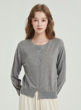 MYREALITY纯色圆领开衫宽松长袖上衣秋季开衫414340001