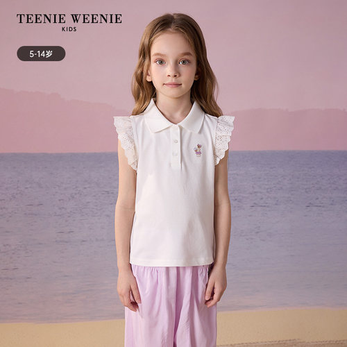 TeenieWeenie Kids小熊童装25年夏季女童甜美蕾丝飞袖polo衫TKHA252552A