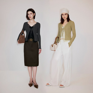 OCHIRLY欧时力 醋酸棉假两件拼接蕾丝针织外套女2026春夏