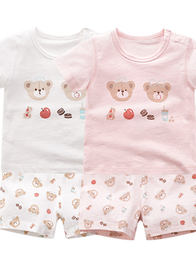 拉比熊单面布短袖肩开服套装 LUBA100207