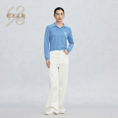 鄂尔多斯1980 翻领长袖女通勤休闲套衫C255A0042