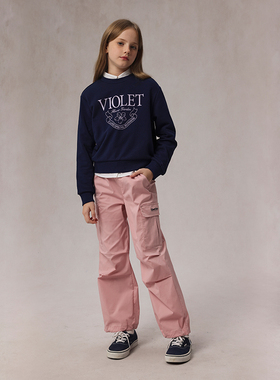 eland kids衣恋童装女童工装裤2025年春季LOGO刺绣双贴袋裤子