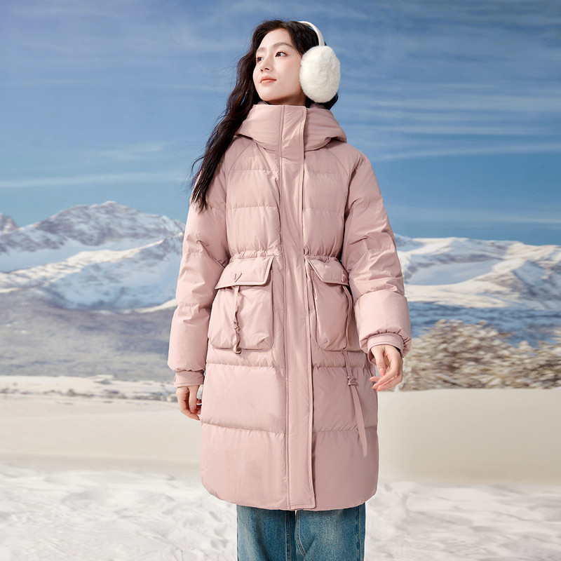 香影高级感粉色白鸭绒羽绒服女2024年冬装款时尚休闲中长款外套