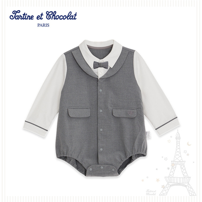 tartineetchocolat法国巧克力童装24秋季男童连体服礼服套装CISUE3771A