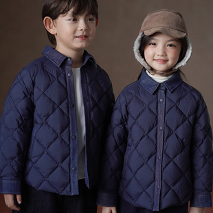 哈齿童装秋冬儿童藏青菱格羽绒服轻薄款男童女童羽绒外套初冬