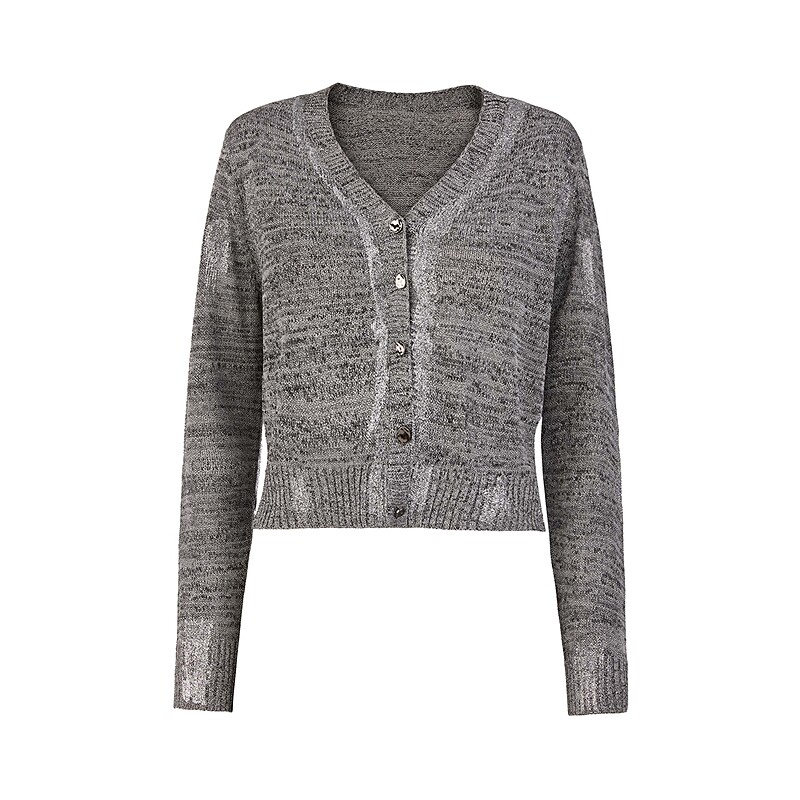 sdeer圣迪奥女罗纹V领肌理收腰开衫针织衫S25383527