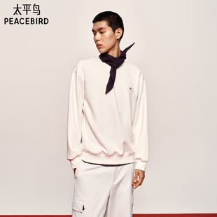 【商场同款】太平鸟男装立体印花卫衣圆领白色上衣B2CRG1139