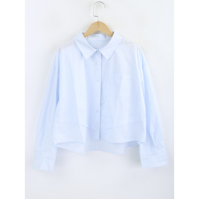 本涩女士简约下摆拼接衬衫F4058A01