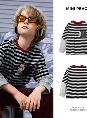 【专柜同款】MINIPEACE太平鸟童装男童条纹长袖T恤简潮秋