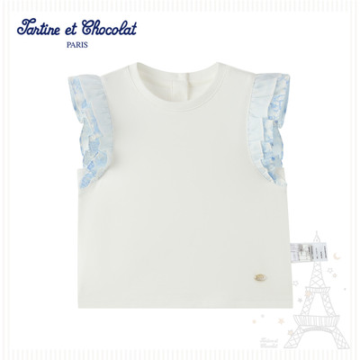 tartineetchocolat法国巧克力童装 女童圆领小飞袖T恤CIRAG2444K