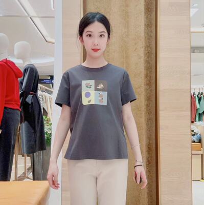 菲姿女士灰色简约T恤F5BT12