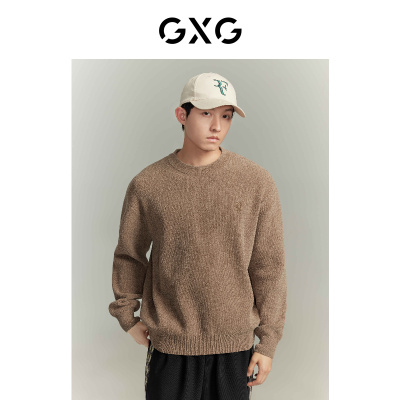 GXG男装 多色雪尼尔面料简约刺绣毛衣圆领针织衫 GED12033904