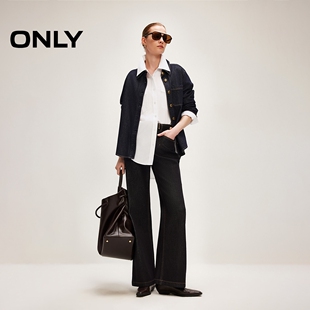 牛仔裤 ONLY2025冬季 喇叭裤 腰中撞色分割线高腰显瘦长裤 女 新款