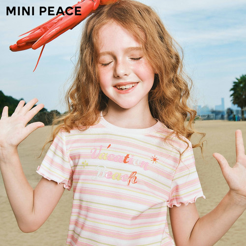 Mini Peace太平鸟童装女童短袖T恤色织儿童夏装条纹F2CNF2658