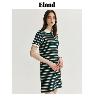 Eland衣恋连衣裙polo领美式 条纹中长裙EEOME24Y02