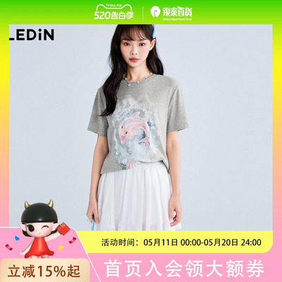 乐町海洋元素T恤夏季卡通印花宽松短袖C1CNF2407