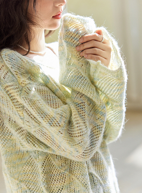 谜秀春季氛围感镂空宽松版针织衫MXE14Z1208