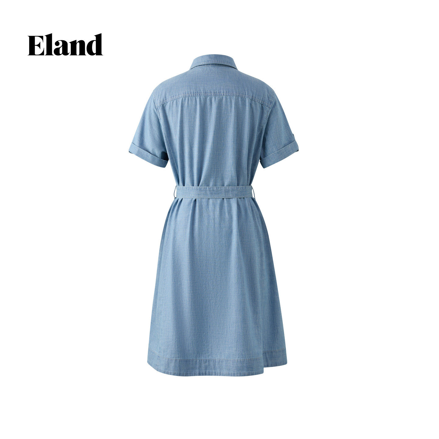 Eland衣恋连衣裙女休闲通勤短袖牛仔裙收腰衬衫裙2026春夏新款EEOJG24B03