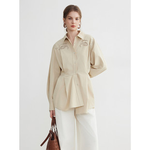 镂空绣花纯棉通勤衬衣 女2026春季 ELLE法式 高级感不对称衬衫