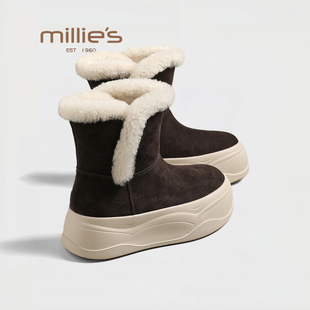 MILLIE'S/妙丽毛绒雪地靴女2025新款冬季厚底短靴加绒保暖棉鞋
